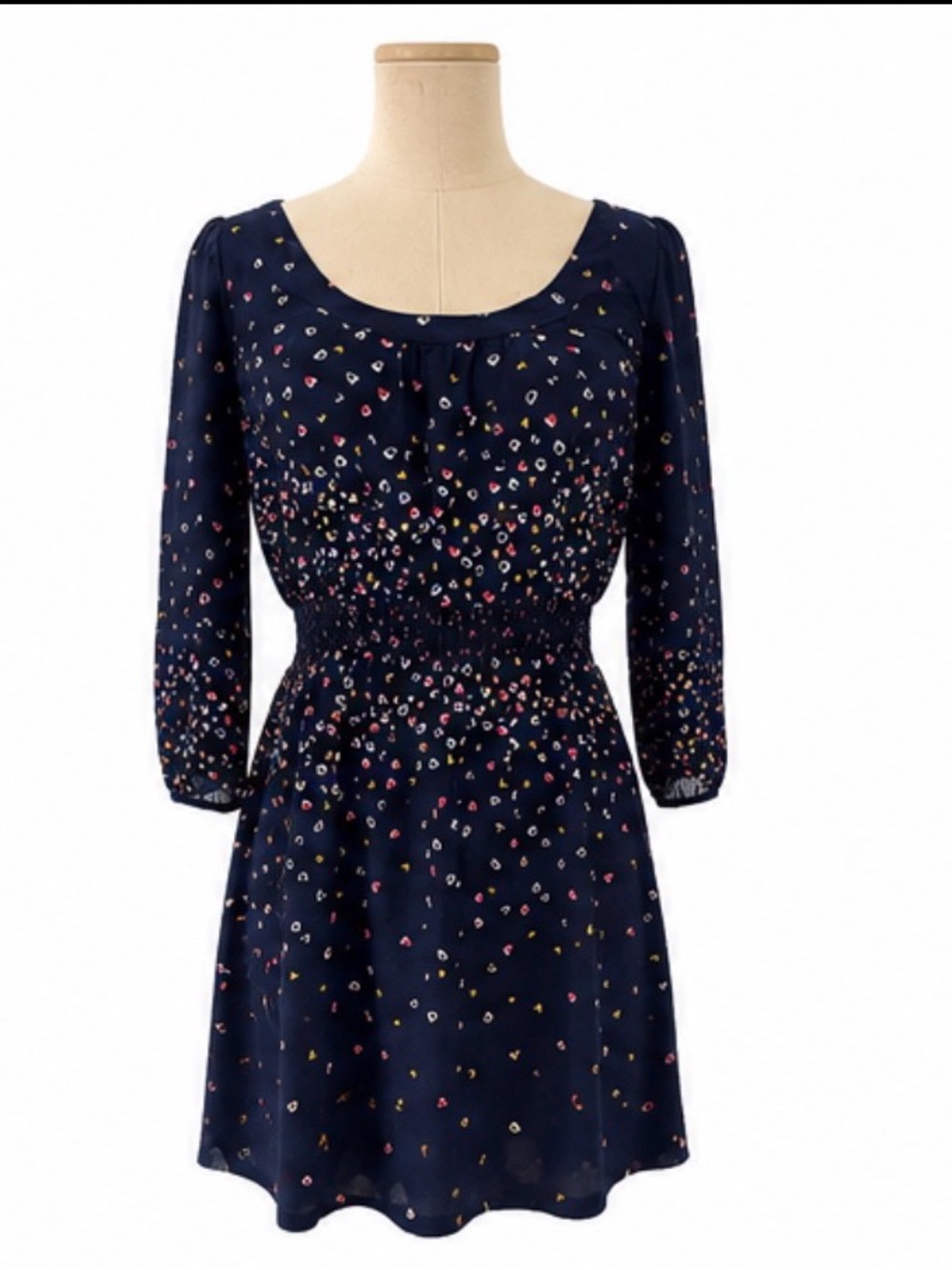 Navy Floral Print Smocked Waist Dress